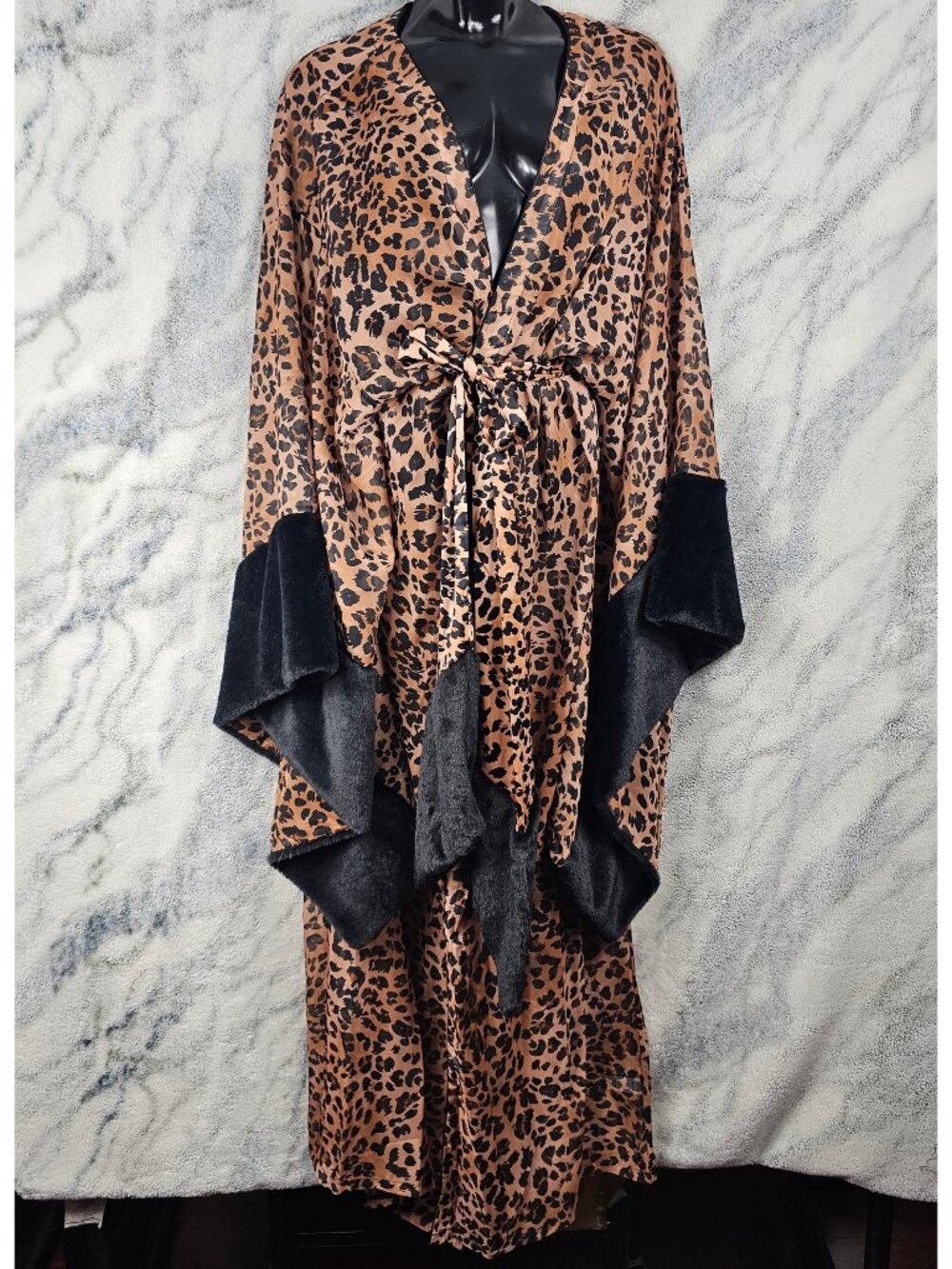 Dolls Kill Current Mood XXL Leopard Print Sheer Faux Fur Dramatic Queen Robe